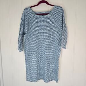 T by Talbots Blue Slub Knit Raglan Sleeve Shift Dress Stripes Athleisure Size MP